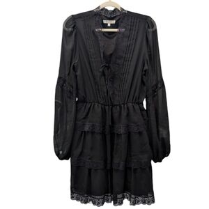 Wayf Black Tiered Lace Babydoll Dress Medium